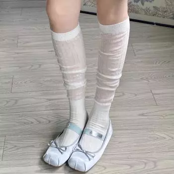 Длинные носки в стиле Лолиты для девочек, женские чулки, хлопковые тонкие дышащие чулки до бедра, однотонные гольфы в японском стиле