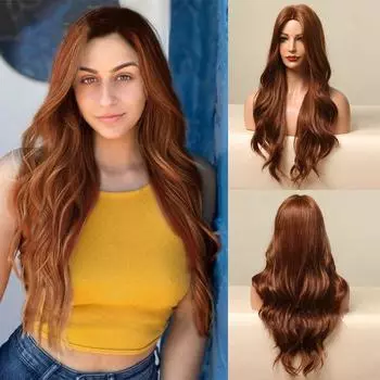 Длинные объемные волнистые парики Bybrana, синтетический парик, косплей, средняя часть, натуральный термостойкий парик для женщин