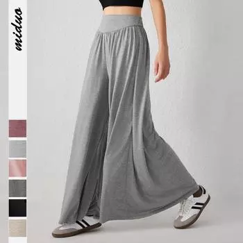 Длинные однотонные брюки с эластичной резинкой на талии, простые стильные брюки, широкие брюки, драпированные повседневные брюки, весенние женские брюки S бордовый