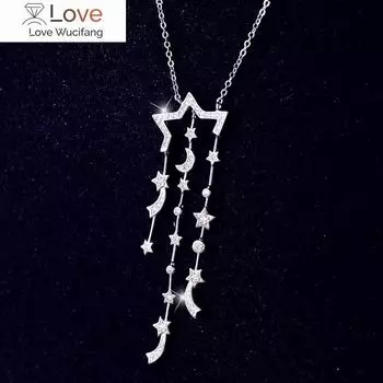 Длинные ожерелья и подвески из стерлингового серебра 925 пробы с цирконием и звездами для женщин Высококачественные ювелирные изделия из стерлингового серебра