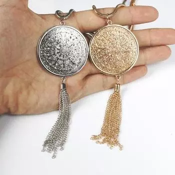 Длинные ожерелья с подвесками для женщин и девочек, диск, круг, кисточка, полое ожерелье, изысканное ожерелье-свитер, ювелирное изделие, подарок золотистый