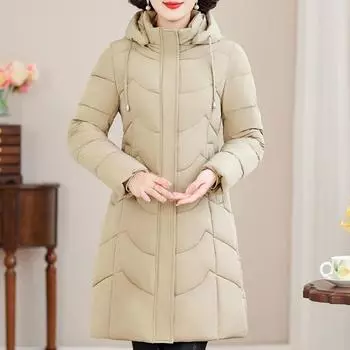 Длинные пальто для женщин среднего возраста, зимние парки с капюшоном, элегантные, свободные, толстые, теплые, больших размеров, верхняя одежда, женские куртки XL чёрный