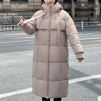 Длинные пальто для женщин, зимние модные свободные толстые теплые женские парки больших размеров, пальто с капюшоном M чёрный