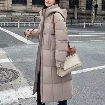Длинные пальто для женщин, зимние модные свободные толстые теплые женские парки больших размеров, пальто с капюшоном M хаки