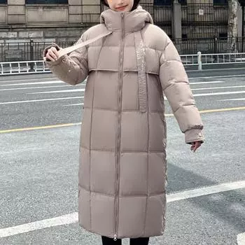 Длинные пальто для женщин, зимние модные свободные толстые теплые женские парки больших размеров, пальто с капюшоном M хаки