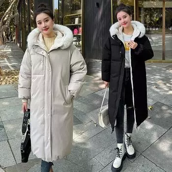 Длинные парки в корейском стиле, модная куртка длиной до колена из овечьей шерсти и хлопка, женская длинная зимняя парка M синий