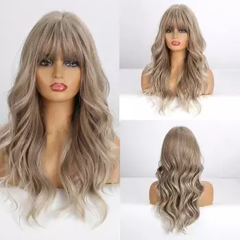 Длинные пепельно-русые парики с омбре с челкой, женский парик, синтетические волнистые термостойкие парики для женщин, повседневные натуральные накладные волосы