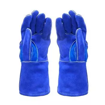 Длинные перчатки из воловьей кожи для электросварки, перчатки для сварки, теплоизоляции, защиты труда на сталелитейном заводе Red One Size