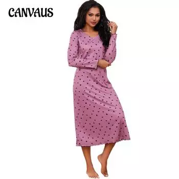 Длинные пижамы женские весна и осень V-образный вырез с принтом любви длинные рукава ночные рубашки S розовый