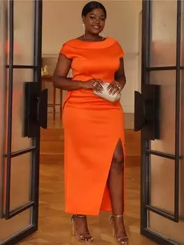 Длинные платья для выпускного вечера AOMEI для женщин, оранжевые сексуальные платья с открытой спиной и большим бантом, длинное платье-футляр с разрезом, элегантные наряды для вечеринок, свадьб... S оранжевый