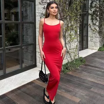 Длинные платья макси с открытой спиной и бретельками, вечерние, клубные, отпускные, женские, сексуальные, повседневные, летние, облегающие платья, женские XS розовый