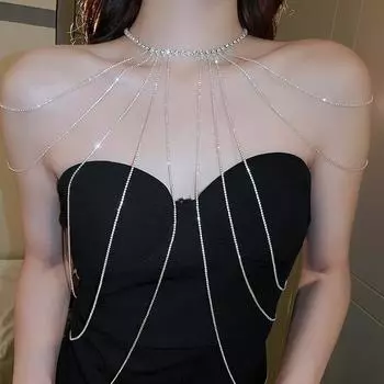 Длинные платья невесты с инкрустацией из камня, с кисточками, на плечах, на теле, с цепочками, интегрированные аксессуары, ожерелья, аксессуары для женщин серебряный