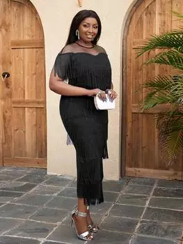 Длинные платья с кисточками для женщин, лоскутное элегантное женское вечернее платье с бахромой, коктейльные наряды для мероприятий S чёрный