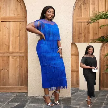 Длинные платья с кисточками для женщин, лоскутное элегантное женское вечернее платье с бахромой, коктейльные платья для латинского клуба, вечерние платья S чёрный