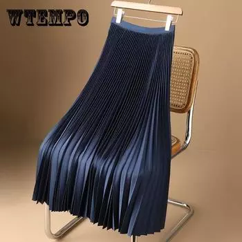 Длинные плиссированные юбки для женщин, весенне-осенняя шикарная эластичная лента, модная трапециевидная элегантная офисная женская роскошная юбка-миди M