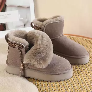 Длинные плюшевые зимние ботинки на платформе для женщин, искусственная замша, нескользящая хлопковая подкладка, женские зимние теплые ботильоны на толстой подошве 35