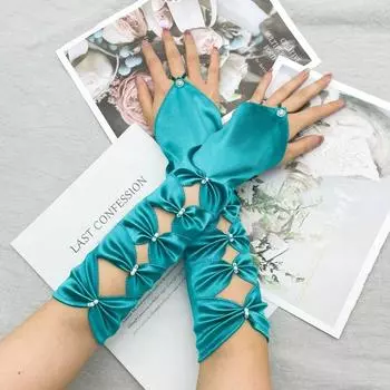 Длинные полые женские перчатки с бантом и полным пальцем, вечерние формальные перчатки, аксессуары для одежды жёлтый