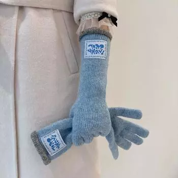 Длинные повседневные и универсальные шерстяные термоперчатки, женские мягкие росы, два пальца могут касаться экрана, корейский стандарт Ins Trend average size