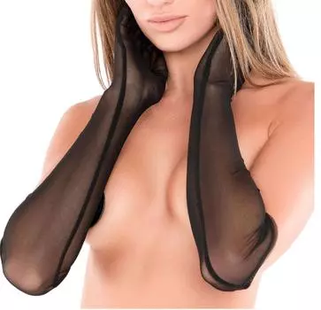 Длинные прозрачные соблазнительные перчатки черные TU прозрачный