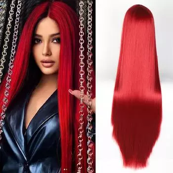 Длинные прямые черные парики для женщин, парик для косплея, натуральные черные длинные волосы, парики 40 дюймов, красные