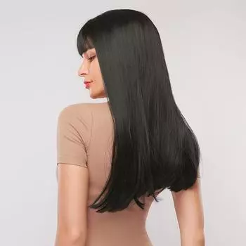 Длинные прямые черные синтетические парики с челкой, парики из натуральных волос для женщин, высокотемпературные парики для косплея, термостойкие