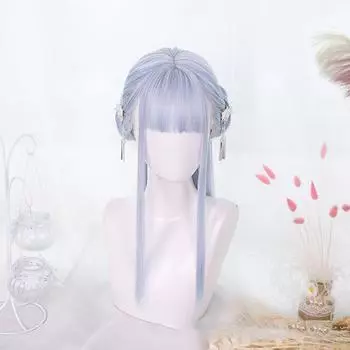 Длинные прямые синие синтетические парики для косплея с челкой для женщин, афроамериканская Лолита, повседневная вечеринка, термостойкое волокно