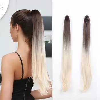 Длинные прямые синтетические хвостики с когтями, наращивание волос в хвост, естественный вид, 28 дюймов, для женщин, повседневные шиньоны