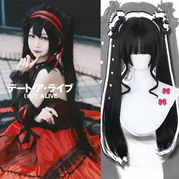 Длинные прямые волосы двойной хвост синтетический парик женский прямой челка Лолита косплей фестиваль прямые волосы двойной хвост парик 55cm