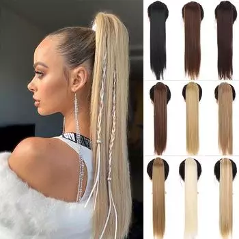 Длинные прямые волосы с конским хвостом, синтетические наращивания, термостойкие волосы, обертывание вокруг пони, шиньон для женщин