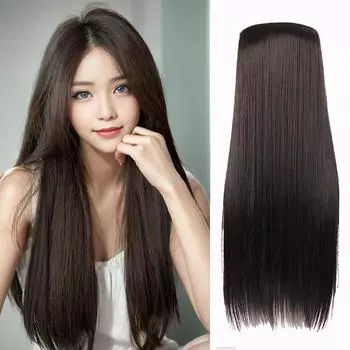 Длинные прямые волосы Синтетические невидимые без зажима Невидимая проволока для наращивания волос с рыбной линией Черная блондинка Цельный поддельный накладной шиньон для женщин