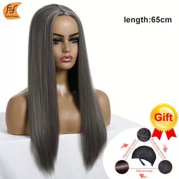 Длинные прямые волосы, женские модные длинные волосы с пробором, головные уборы из синтетического волокна