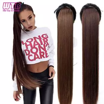 Длинные прямые женские синтетические хвостики, черные волосы на шнурке, конский хвост, наращивание волос