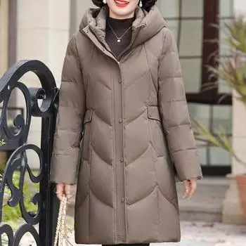 Длинные пуховики для женщин среднего возраста, зимняя верхняя одежда с капюшоном, элегантные свободные, толстые, теплые, больших размеров, белые пуховики XL чёрный