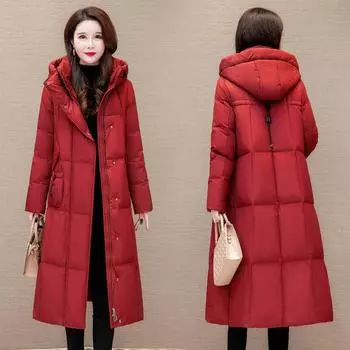 Длинные пуховые изделия, утепленные куртки больших размеров зимой, приталенные модные теплые куртки в зарубежном стиле M чёрный