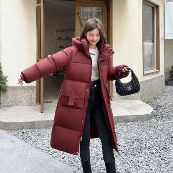 Длинные пуховые стеганые куртки для женщин зимой, новые популярные стеганые куртки, свободные и утолщенные стеганые куртки с капюшоном. M