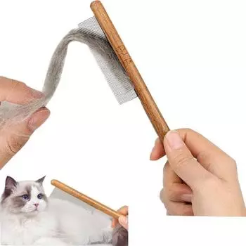 Длинные расчески для кошек и собак Удаляет узлы и спутывания Расческа для ухода за домашними животными Расчески для домашних животных Расчески со стальными зубами и деревянной ручкой для кошек Pet Fine Teeth Comb