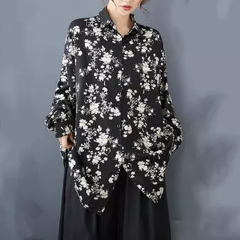 Длинные рукава больших размеров винтажные цветочные рубашки и блузки для блузки Повседневные свободные топы весна-осень женские рубашки на пуговицах