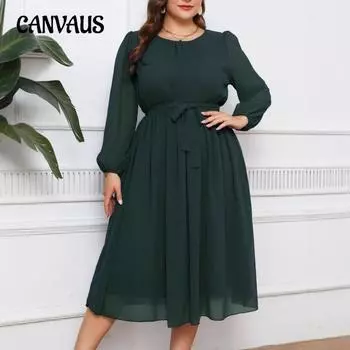 Длинные рукава больших размеров женские платья однотонные платья темпераментного цвета XL темно-зеленого