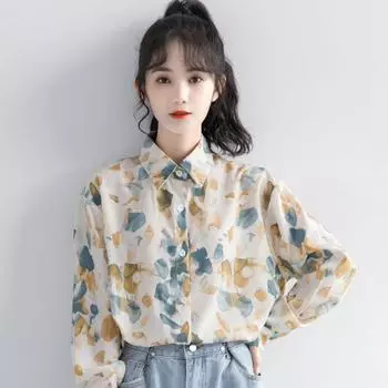 Длинные рукава цветочные рубашки тонкие для женщин свободные повседневные женские топы в японском стиле женская новая весенняя одежда с лацканами S