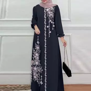 Длинные рукава длинные халаты абайя женская мусульманская мода O-образный вырез повседневные платья свободные турецкий цветочный принт макси платье XXXXXL
