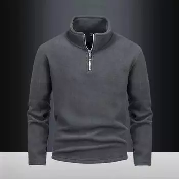 Длинные рукава, модная и универсальная флисовая куртка плотностью 450 г, двухсторонняя, удобная, бархатная, с воротником-стойкой, кардиган с застежкой-молнией на половину длины M