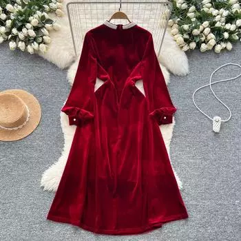 Длинные рукава платья А-силуэта с разрезом по бокам Лоскутное платье-рыбий хвост с жемчугом Водолазка Роскошные вечерние платья с молнией сзади S чёрный