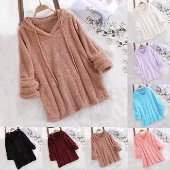 Длинные рукава плюшевые толстовки большого размера женские повседневные однотонные толстовки с капюшоном блузки топы хлопковые толстовки 5XL белый