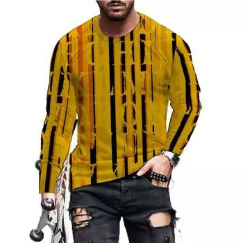 Длинные рукава полосатые мужские модные футболки свободные повседневные дышащие топы 3D печатные буквы уличный хип-хоп большой размер мужской топ футболка S