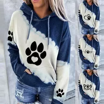 Длинные рукава с капюшоном и принтом для отдыха Женская блузка Женская простая свободная толстовка с капюшоном Y2k Street Толстовка Спортивная одежда Повседневные топы S