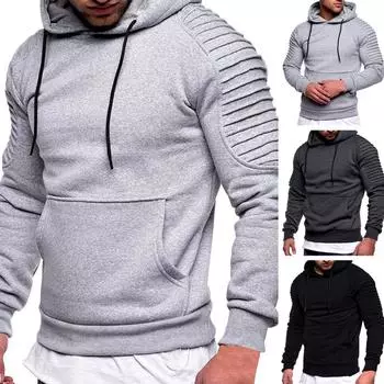 Длинные рукава Skin-Touch Теплый мужской повседневный однотонный цвет Плиссированный плечевой капюшон Толстовка мужская толстовка с капюшоном повседневная одежда M чёрный