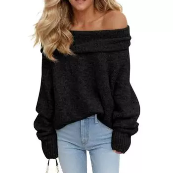 Длинные рукава свитера для женщин осень зима наряды модная одежда топы M чёрный