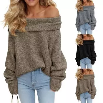 Длинные рукава свитера для женщин осень зима наряды модная одежда топы M чёрный