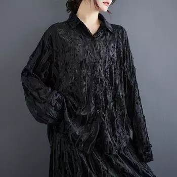 Длинные рукава свободного покроя бархатные кружевные винтажные рубашки и блузки для блузки повседневные свободные топы весна-осень женские рубашки на пуговицах