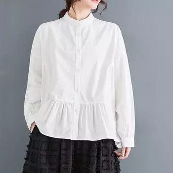 Длинные рукава свободного покроя хлопковые винтажные рубашки и блузки для блузки Повседневные свободные топы весна-осень женские рубашки на пуговицах белый